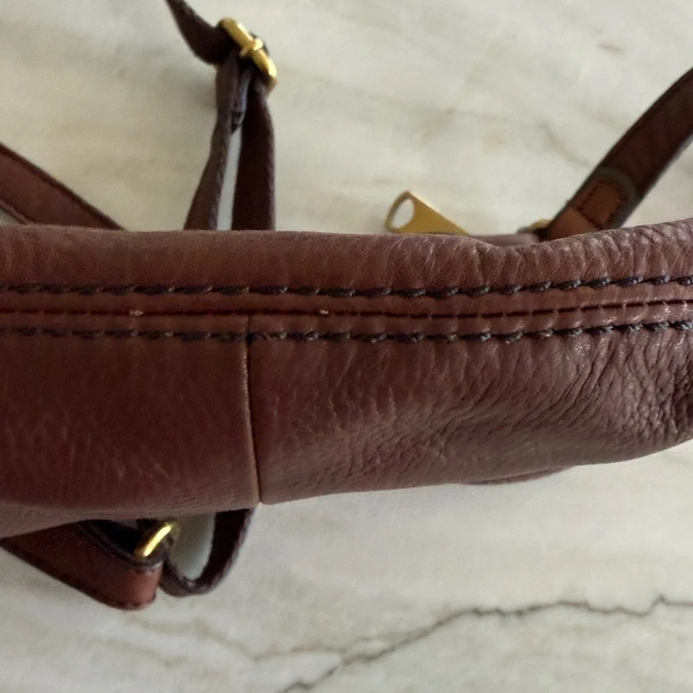 Fossil Dark Brown Leather Crossbody with Gold Hardware